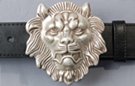 belt buckle, pewter lion's head with mane, matte