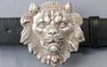 belt buckle, pewter lion's head with mane, matte