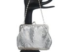 small silver metal mesh handbag with carry chain