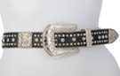 black rhinestone and kneeling cowboy studded leather belt
