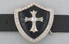black enamel and rhinestone shield and cross belt buckle