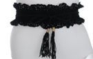 ruffled black high waist stretch belt with tie strings