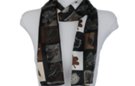 leaf silhouette print on black satin and sheer belt scarf