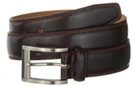 1-1/4" smooth brown double stitched leather belt, 2-1/4" nickel polish buckle with stitched retainer loops