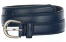 medium width navy blue double stitch leather dress belt with silver buckle