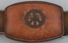 distressed leather loaf belt buckle with peace sign