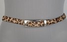 faux leopard skin belt, 3/4" with fine hair, nickel polish buckle and keeper