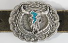 buffalo skull with turquoise lightning bolt belt buckle