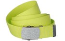 silver glitter buckle on lime green web belt