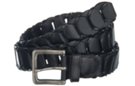 black oil tan link and thong leather belt with pewter buckle
