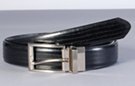 black reversible lizard/smooth leather belt with twist reversible nickel polish buckle