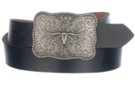 western longhorn steer buckle and black solid leather belt