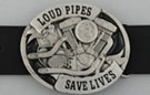 V-twin motorcycle engine on enameled pewter belt buckle