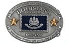 Louisiana flag oval belt buckle with gold stars and states of confederacy engraved on border