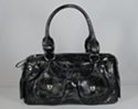 double-handled marbled synth leather satchel with nickel knob pouches