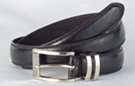 1-1/8" smooth black double stitched leather belt, 2-1/8" nickel polish buckle with double nickel retainer loops