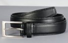 smooth grain double stitched leather dress belt with chrome buckle