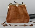 bronze-tone clip-top metal mesh evening bag
