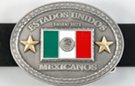 oval pewter and brass enameled Mexican flag belt buckle