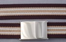striped military web belt; black and beige with white, open-face buckle