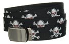 military web belt, red-eyed skull and crossbones on black