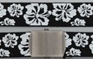 military web belt, white flower on black