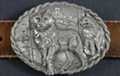 mountain forest wolf pack oval pewter belt buckle