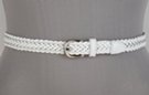 white thin braided leather belt with silver buckle