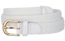 narrow stretch belt, white with gold buckle and white tabs