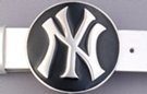 New York belt buckle, chrome on black enamel