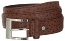 ostrich embossed wide brown leather belt with square nickel buckle