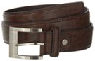 ostrich embossed wide dark brown leather belt with square nickel buckle
