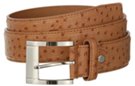 ostrich embossed wide medium tan leather belt with square nickel buckle
