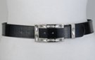 1-1/2 inch black vinyl belt, three-quarters frame buckle with oval rhinestones