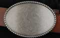 elongated oval antique pewter western belt buckle with rope edge