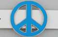 blue enameled die-cast peace sign belt buckle