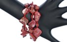 coral pink elastic triple beach pebble bracelet