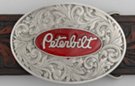 oval Peterbilt trucks red enameled western belt buckle