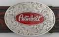 oval Peterbilt trucks red enameled western belt buckle