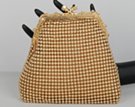 gold bubble mesh rhinestone and chain motif clutch