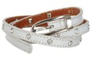 petite white leather belt with rhinestones