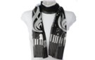 clef and keys print black satin and sheer belt scarf