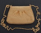 tiny gold metallic bubble mesh purse with shoulder chain