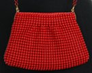 tiny red metallic bubble mesh purse with shoulder chain