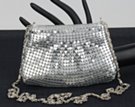 tiny silver metallic plate mesh purse with shoulder chain