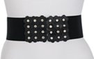 black high waist stretch belt with rhinestone plum flowers