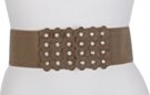 brown high waist stretch belt with rhinestone plum flowers