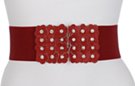 red high waist stretch belt with rhinestone plum flowers