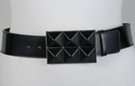 2 inch black vinyl belt with black pyramid belt buckle