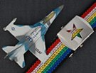 jet fighter with rainbow star military buckle
